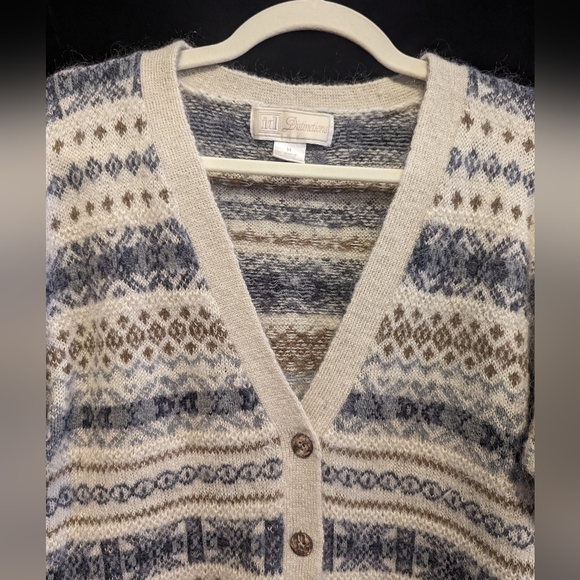 Vintage 90s Mohair Fair Isle Cardigan Sweater suze MEDIUM - Picture 2 of 6